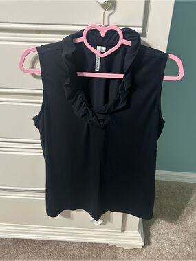 Sleeveless Ruffle Neck Top - Black
